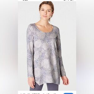 J Jill Pure Jill tunic top casual grey printed curved hem XL